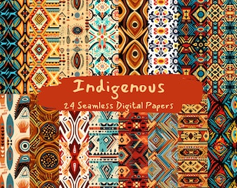 Indigenous Pattern Seamless Digital Papers - tile patterns printable scrapbook paper instant download for commercial use, 300dpi