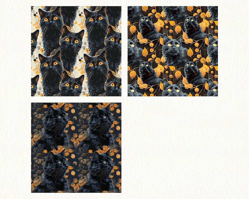 Black Cat Pattern Seamless Digital Papers - printable scrapbook paper instant download, commercial use, 300dpi image 4