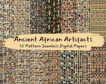 Ancient African Artifacts Pattern Seamless Digital Papers - printable scrapbook paper instant download, commercial use, 300dpi