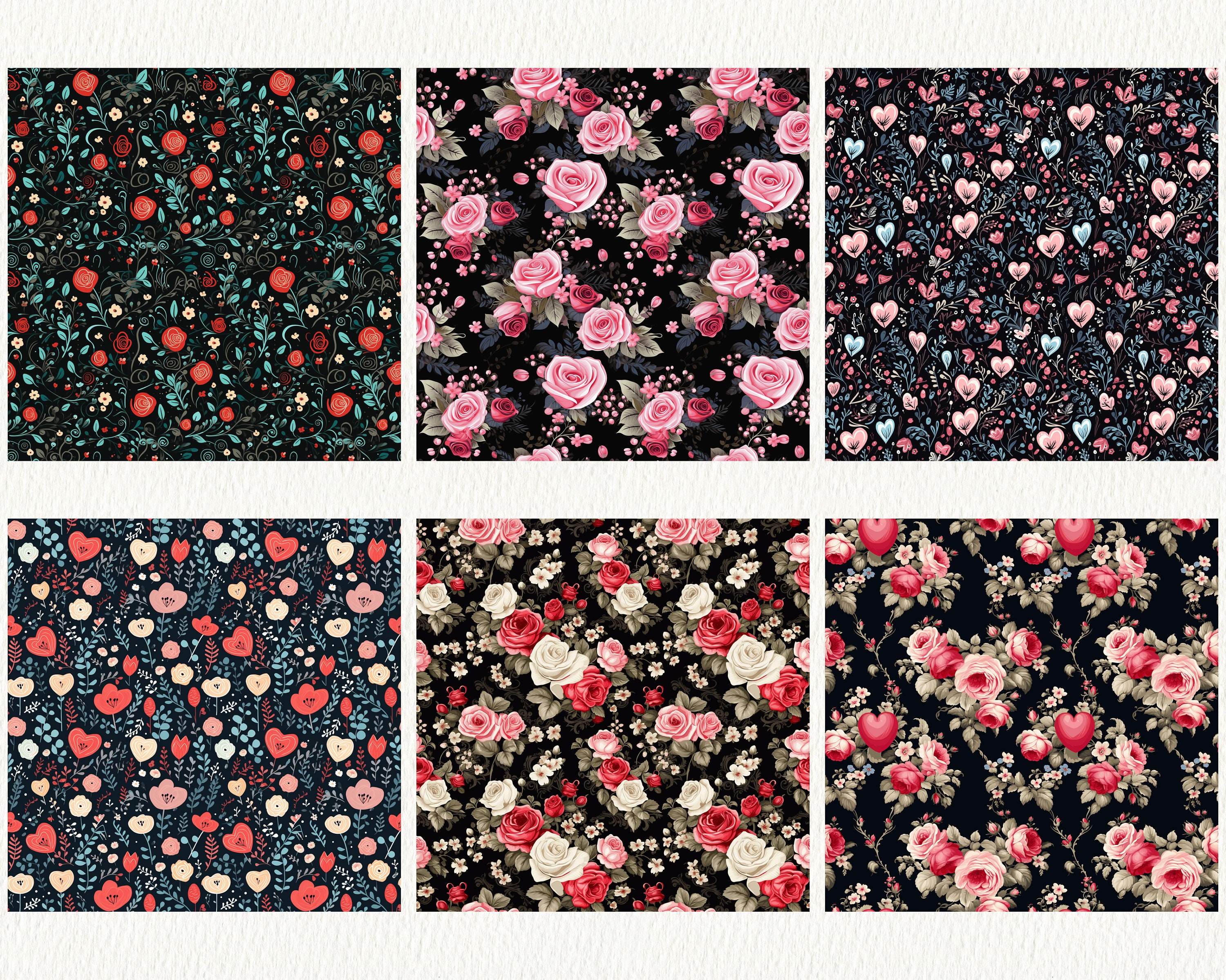 Heart and Rose Pattern Seamless Digital Papers - Tile Patterns ...