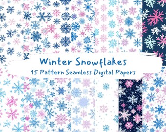 Papiers numériques sans couture hiver motif flocons de neige - imprimable scrapbooking papier png téléchargement immédiat usage commercial 300dpi
