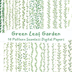 Green Leaf Garden Pattern Seamless Digital Papers - printable scrapbook paper png instant download commercial use 300dpi