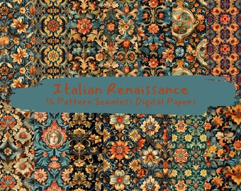 Italian Renaissance Pattern Seamless Digital Papers - printable scrapbook paper png instant download commercial use 300dpi