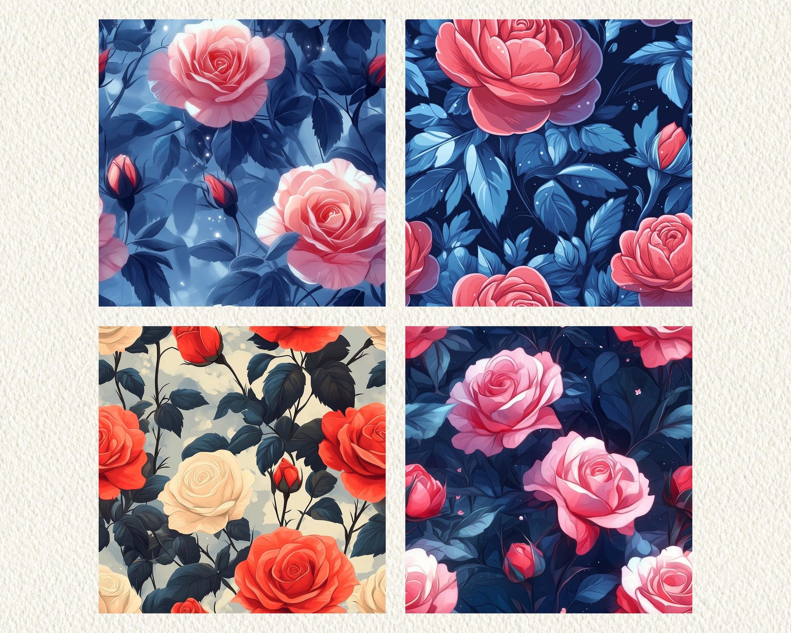 Anime Roses Pattern Seamless Digital Papers - Printable Scrapbook Paper ...