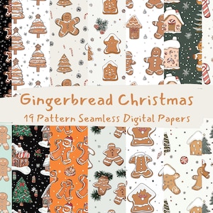 Gingerbread Christmas Pattern Seamless Digital Papers - printable scrapbook paper png instant download commercial use 300dpi