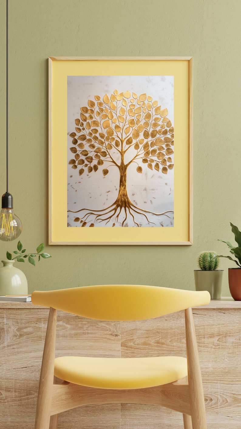 Golden Tree of Life Printable Wall Art, Intricate Digital Download