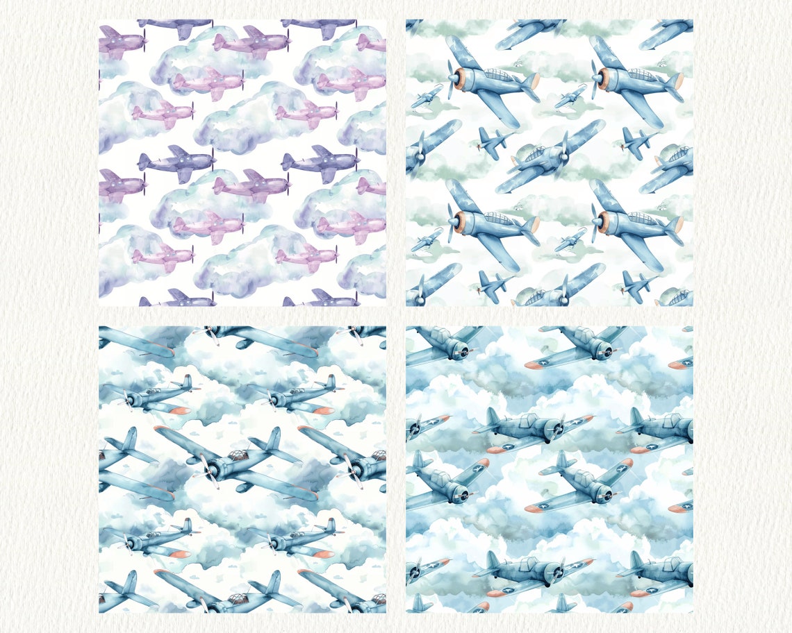 Airplane Clouds Pattern Seamless Digital Papers - Printable Scrapbook ...