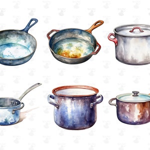 Watercolor Cookware Digital Printable Clipart Bundle in PNG Format ...