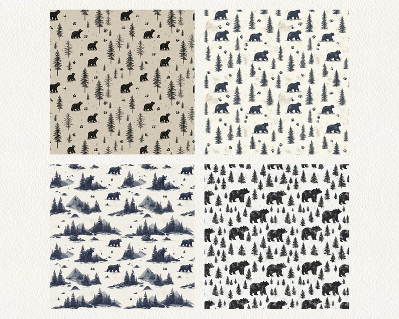 Watercolor Brown Bear Pattern Seamless Digital Papers - Printable ...