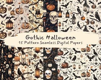 Gotisch Halloween-patroon naadloze digitale papers - afdrukbaar plakboekpapier png instant download commercieel gebruik 300 dpi