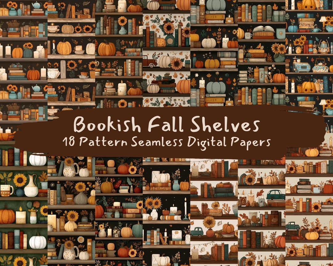 Bookish Fall Shelves Pattern Seamless Digital Papers - Printable ...