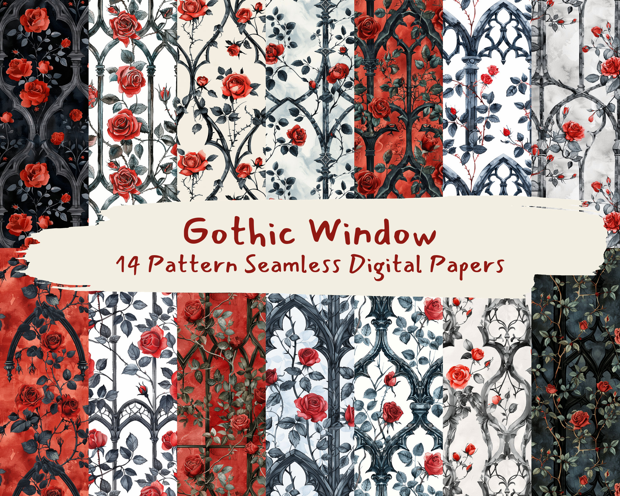 Gothic Window Pattern Seamless Digital Papers Printable Scrapbook Paper ...