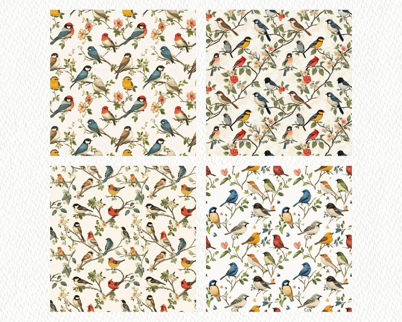 Song Birds Pattern Seamless Digital Papers - Printable Scrapbook Paper ...