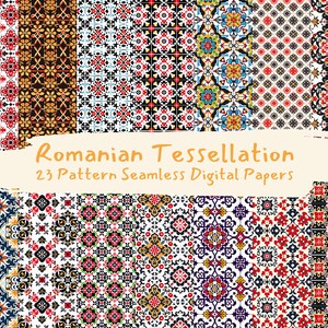 Rumänska tessellationsmönster sömlösa digitala papper - utskrivbart scrapbookpapper direktnedladdning, kommersiellt bruk, 300 dpi