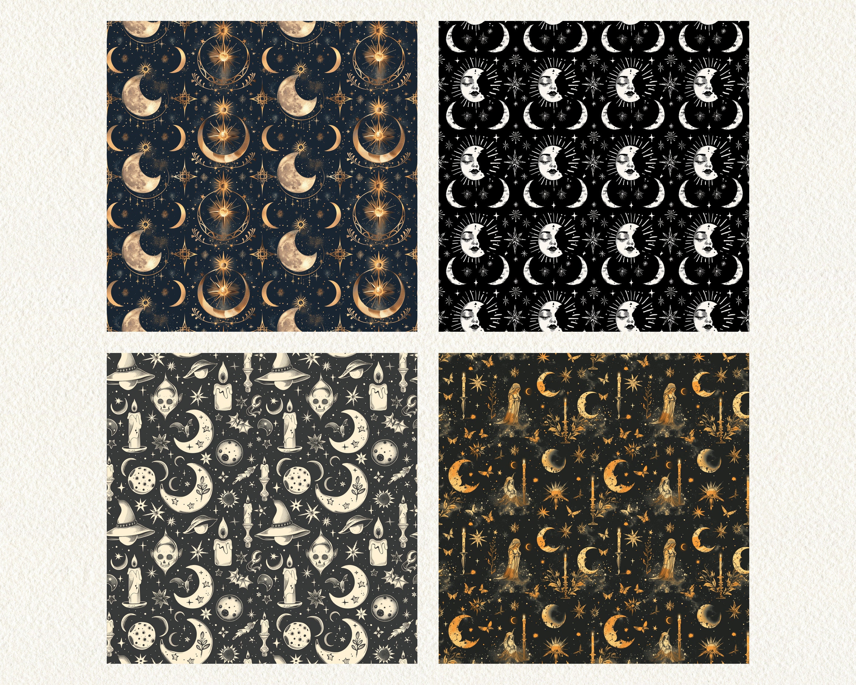 Moon Witch, Celestial Pattern Seamless Digital Papers - Printable ...