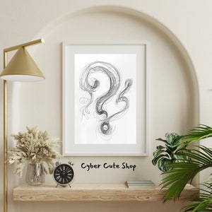 Intriguing Simplicity: Single Continuous Line Drawing of a Question Mark – Digital Wall Art, Instant Download