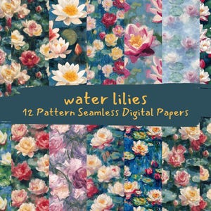 water lilies Pattern Seamless Digital Papers - printable scrapbook paper png instant download commercial use 300dpi