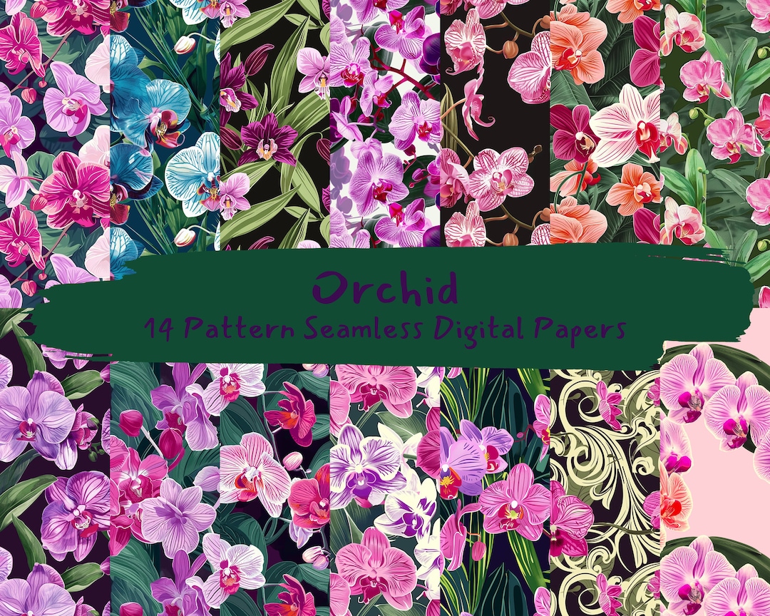 Orgamic Sheets Paper Orchid Pattern Seamless Digital Papers - Printable Scrapbook Paper ...