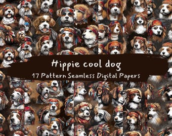 Hippie cool dog Pattern Seamless Digital Papers - printable scrapbook paper png instant download commercial use 300dpi