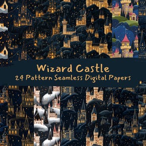 Wizard Castle Pattern Seamless Digital Papers - printable scrapbook paper png instant download commercial use 300dpi