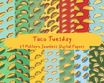 Papiers numériques sans couture motif tacos du mardi - téléchargement immédiat sur papier de scrapbooking, usage commercial, 300 dpi