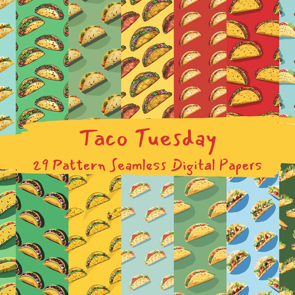 Taco Tuesday Pattern Seamless Digital Papers - descarga instantánea de papel de álbum de recortes imprimible, uso comercial, 300dpi