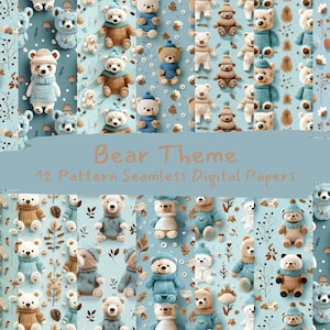 Papéis digitais sem costura com padrão de tema de urso - download instantâneo de papel para scrapbook imprimível, uso comercial, 300dpi