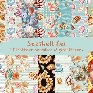 Seashell Lei Pattern Seamless Digital Papers - printable scrapbook paper png instant download commercial use 300dpi