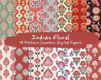 Indian Floral Pattern Seamless Digital Papers - printable scrapbook paper instant download, commercial use, 300dpi