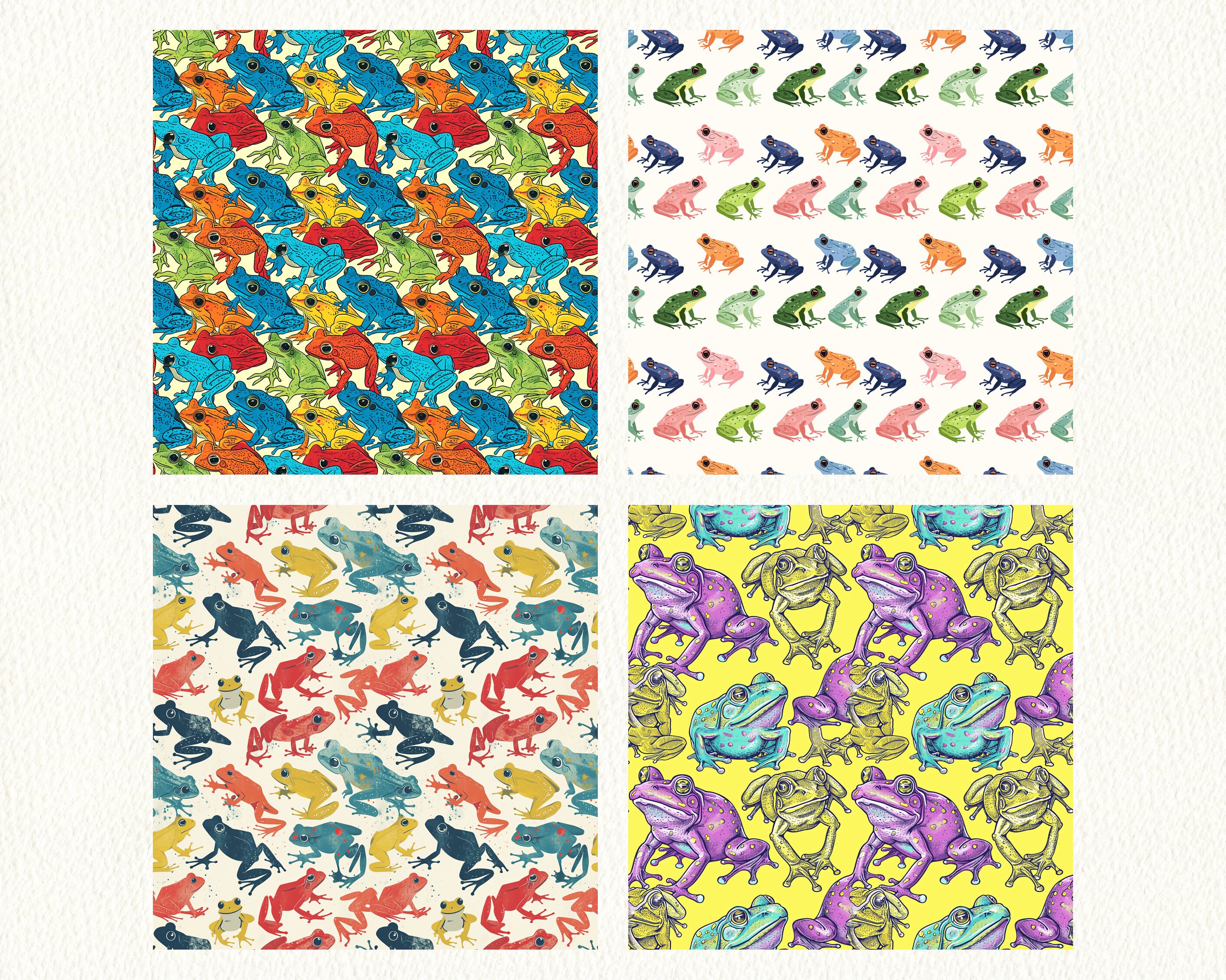 Colorful Frogs Pattern Seamless Digital Papers Tile Patterns Printable ...