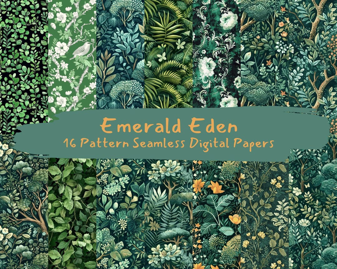 Emerald Eden Pattern Seamless Digital Papers - Printable Scrapbook ...