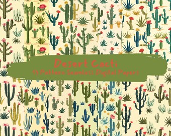 May include: A set of 15 digital paper patterns featuring various cacti and succulents in a variety of colours and styles. The patterns are seamless and can be used for a variety of crafting projects.