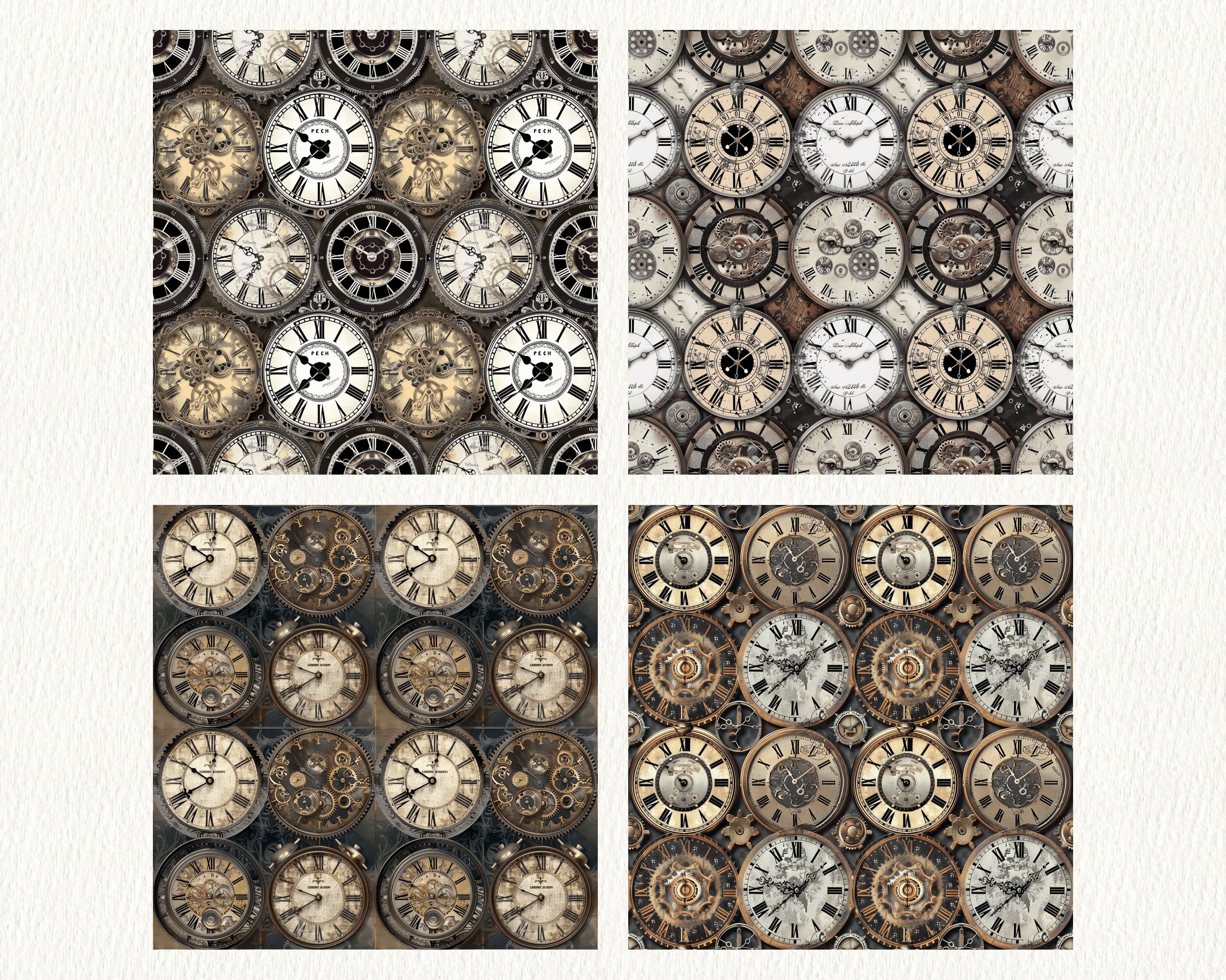 Steampunk Clock Face Pattern Seamless Digital Papers Printable ...
