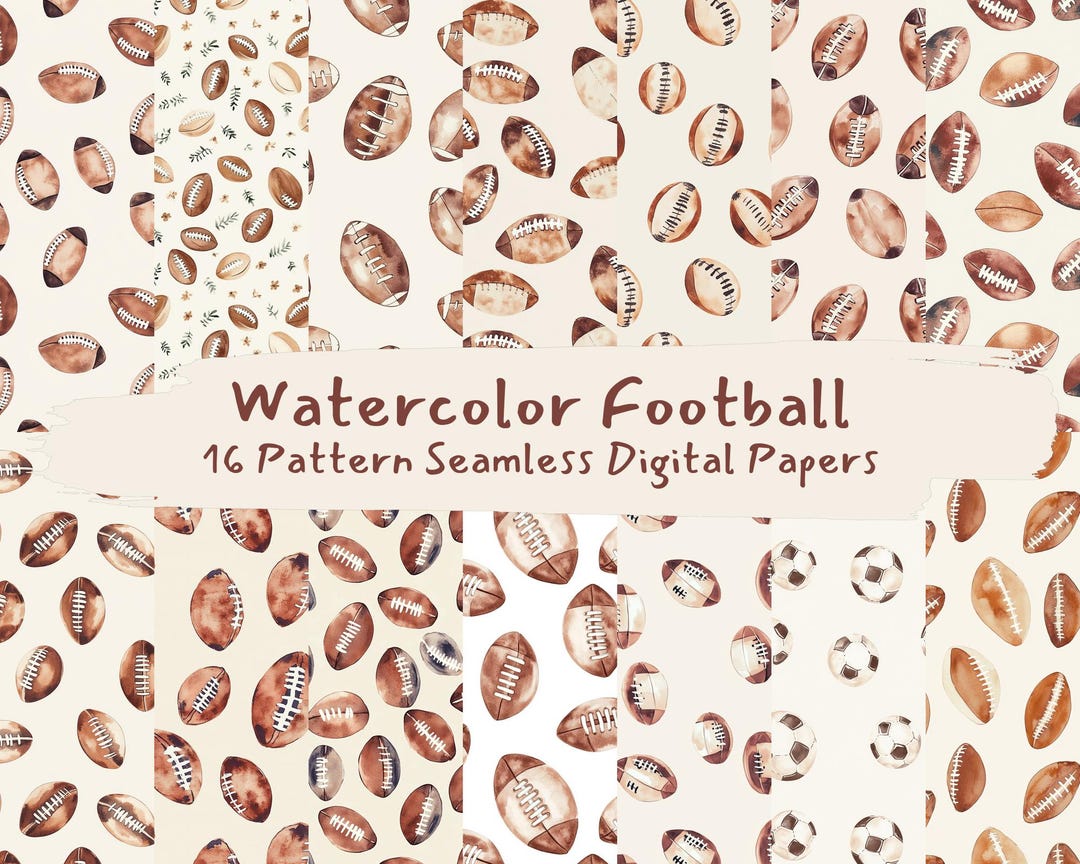 Watercolor Football Pattern Seamless Digital Papers - Printable ...