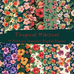 Tropisches Hibiskus Muster nahtlose digitale Papiere - printable Scrapbook Papier, sofortiger Download, kommerzielle Nutzung, 300dpi