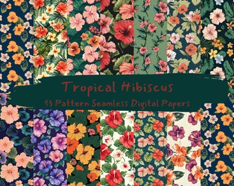 Papeles digitales sin costuras de patrón de hibisco tropical - descarga instantánea de papel de álbum de recortes imprimible, uso comercial, 300 ppp