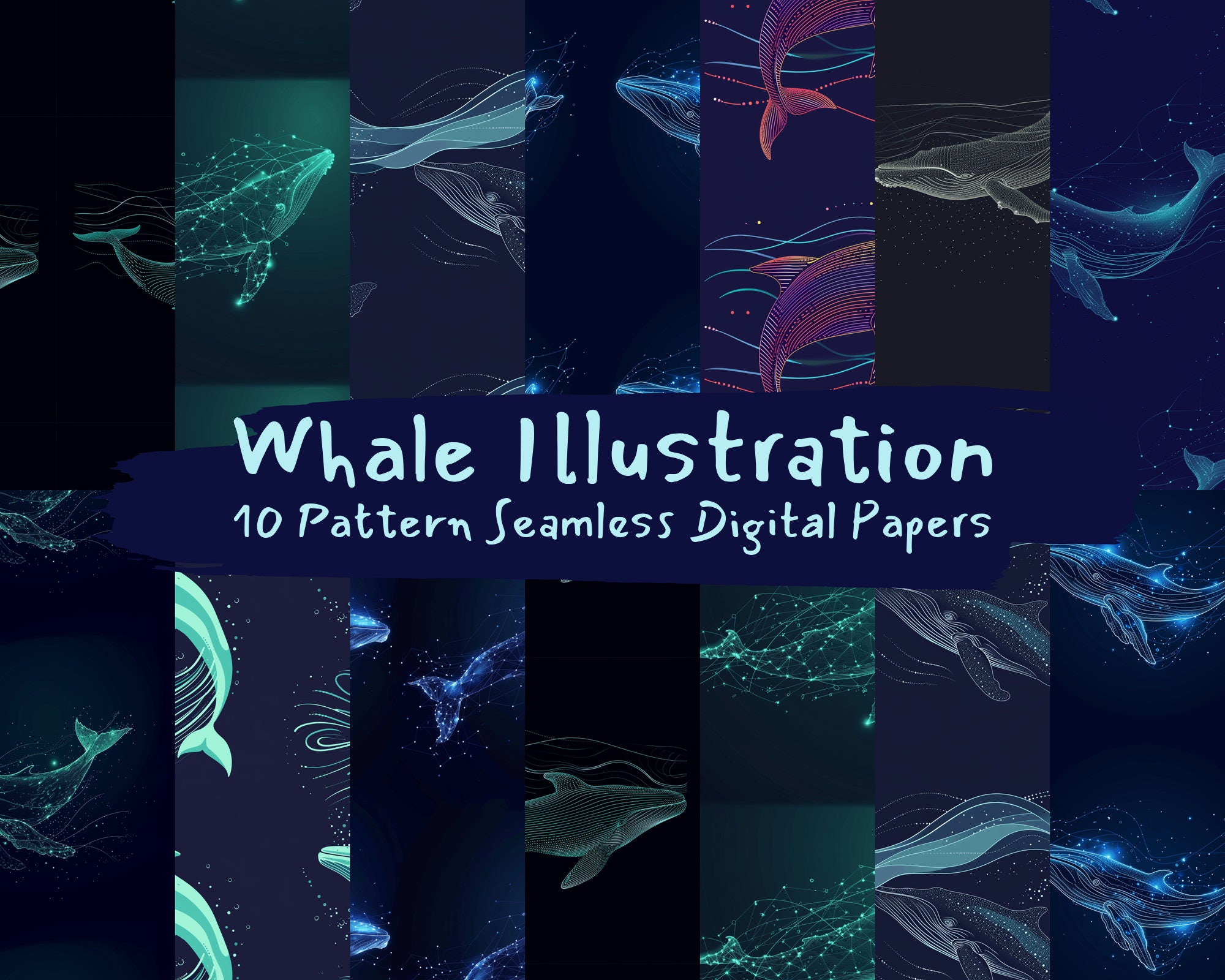 Whale Illustration Pattern Seamless Digital Papers - Printable ...