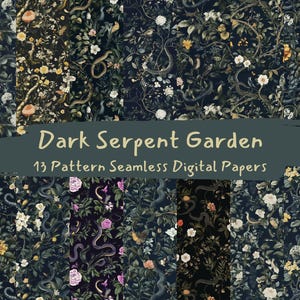 Dark Serpent Garden Pattern Seamless Digital Papers - printable scrapbook paper png instant download commercial use 300dpi