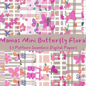Mamas Mini Butterfly Floral Pattern Seamless Digital Papers - printable scrapbook paper png instant download commercial use 300dpi