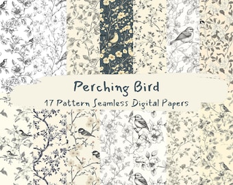 Perching Bird Pattern Seamless Digital Papers - printable Scrapbook Papier png sofortiger Download kommerzielle Nutzung 300dpi