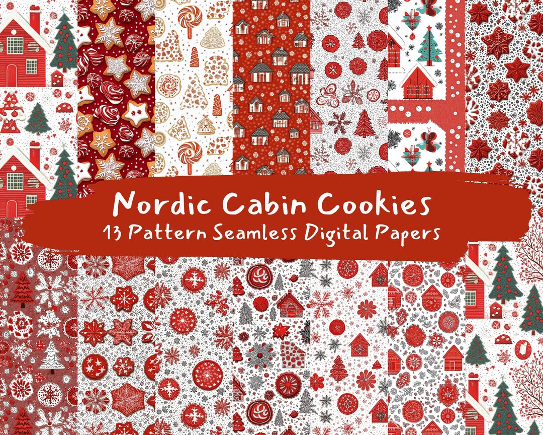 Nordic Cabin Cookies Pattern Seamless Digital Papers - Printable ...