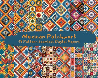 Mexican Patchwork Pattern Seamless Digital Papers - printable scrapbook paper instant download, commercial use, 300dpi