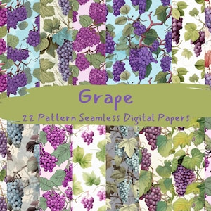 Grape Pattern Seamless Digital Papers - tile patterns printable scrapbook paper instant download for commercial use, 300dpi