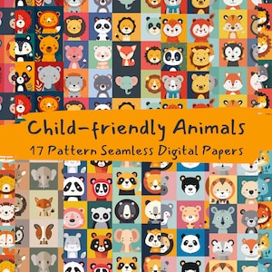 Child-friendly Animals Pattern Seamless Digital Papers scrapbook paper junk journal ephemera png instant download commercial use 300dpi