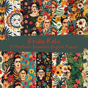 Frida Kalo Pattern Seamless Digital Papers - printable scrapbook paper png instant download commercial use 300dpi