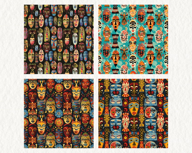 African Mask Pattern Seamless Digital Papers - Printable Scrapbook ...