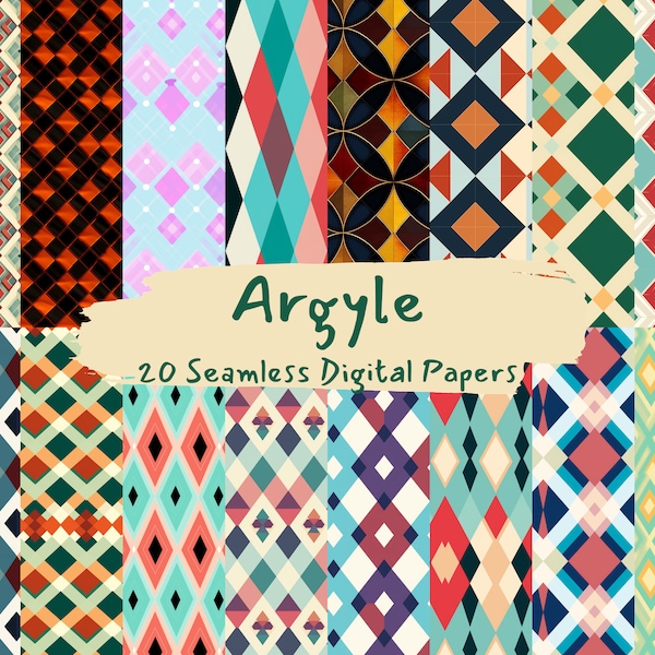 Argyle Pattern Seamless Digital Papers - tile patterns printable scrapbook paper instant download for commercial use, diamonds, lozenges