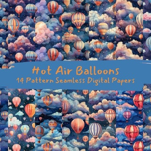 Hot Air Balloons Pattern Seamless Digital Papers - printable scrapbook paper instant download, commercial use, 300dpi