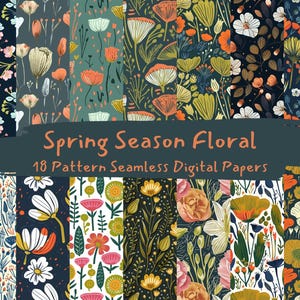 Spring Season Floral Pattern Seamless Digital Papers - printable scrapbook paper png instant download commercial use 300dpi