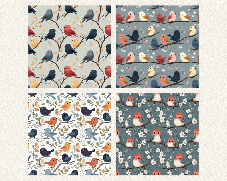 Cute Birds Pattern Seamless Digital Papers - Printable Scrapbook Paper ...